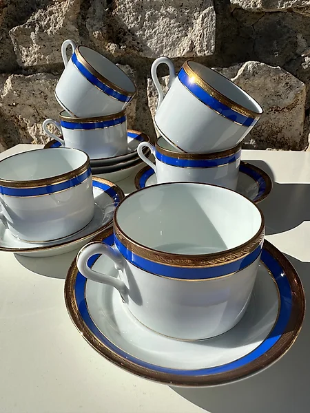 Six Bavarian fruit decorated plates, Wedgwood blue jasper ware