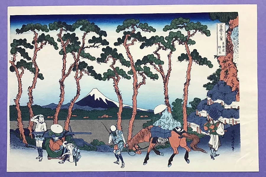 Estampe Japonaise sur bois Un homme traversant