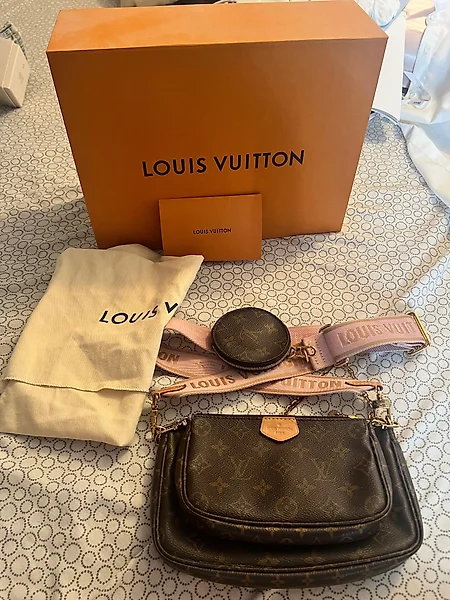 Louis+Vuitton+Pochette+Accessoires+Pouch+Small+Brown+Fuchsia+Canvas+Leather  for sale online