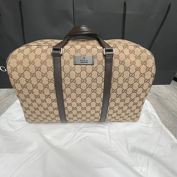 Certified Authentic Gucci Boston Bag Vintage handbag GG travel bag Canvas  Sherry Line brown Canvas - Leather pre -owned gucci -Made in Italy