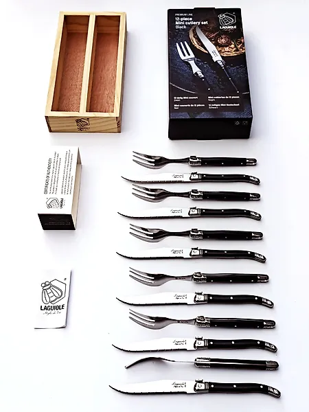 Laguiole - 12 pieces petit fours Cutlery set - 6x forks & 6x knives - style de - Table knife set (12) - Stainless steel