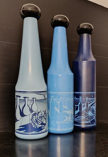Bottle - Glass - Three Bottles Antique Red – Drawings by Dalí