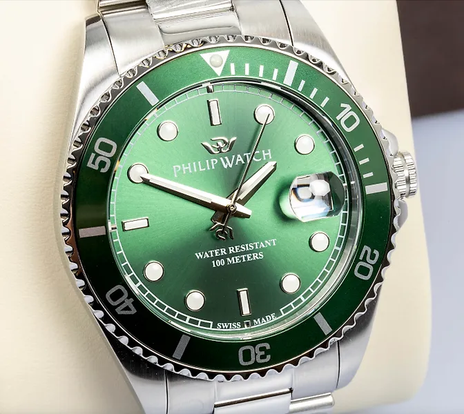 Philip Watch - Caribe Sport -  Green - Swiss Made - Date - FREE SHIPPING - Men - 2025+