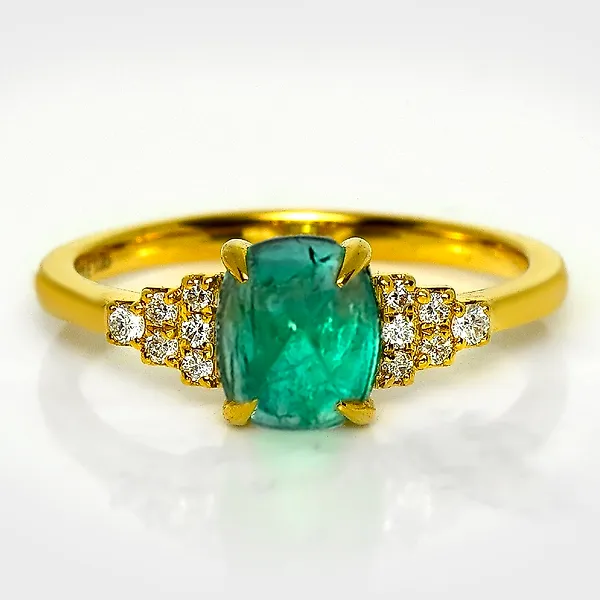 No reserve price - Ring - 14 kt. Yellow gold, IGI 1.05 ct Zambia Green -  1.16ct. tw. Emerald - Diamond