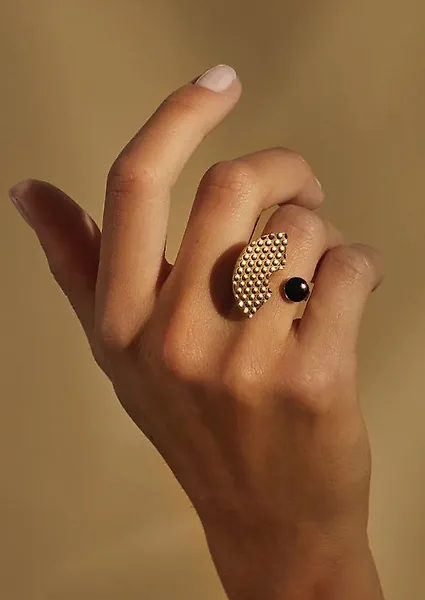 Alessi - steel, coated with hypoallergenic PVD, gold and black. (S) - Ring