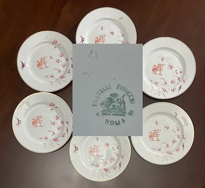 Richard Ginori - 1890-1900 - Decoro floreale e uccellini - Raro - Dish (6) - Ceramic