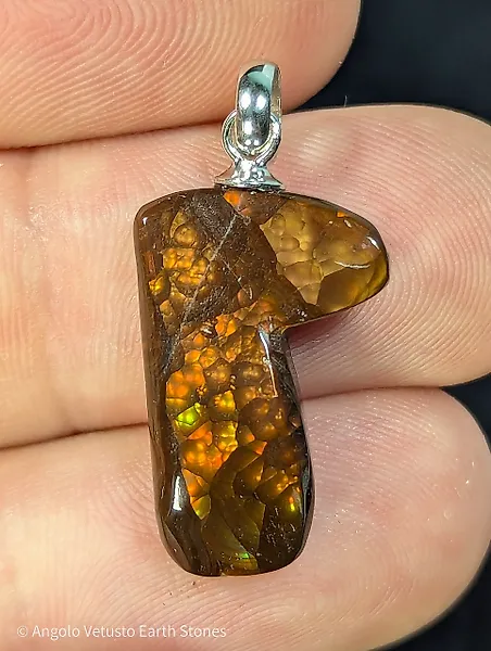13.70 ct - Natural Mexican Fire Agate Pendants – Intense Iridescent Fire – Rhodium-Plated Sterling - Pendant