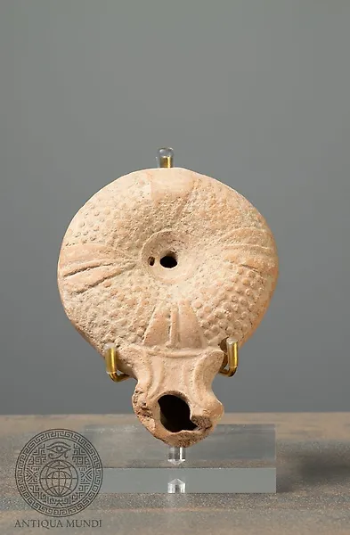Ancient Roman Terracotta Nabataean Oil Lamp with Radial Relief Decoration