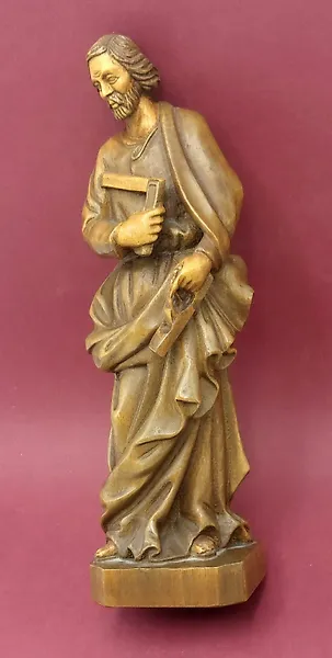 Sculpture, San José carpintero - 30 cm - Carved wood in its natural color.