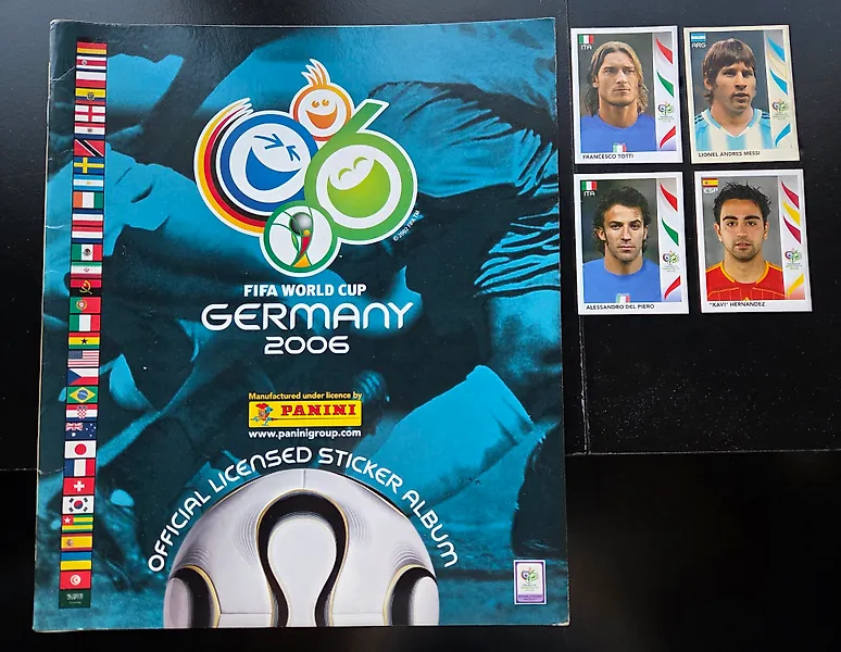 2006 Panini World Cup Messi ROOKIE, Francesco Totti, Xavi en Del Piero - 5 Sticker - Excellent (EX)