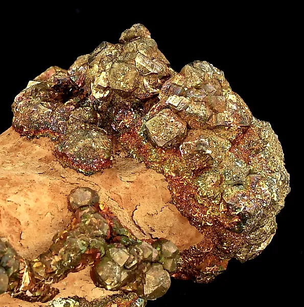 NEW FIND - High quality iridescent Pyrite on a matrix of solid limonite - Height: 8.8 cm - Width: 6 cm- 390 g