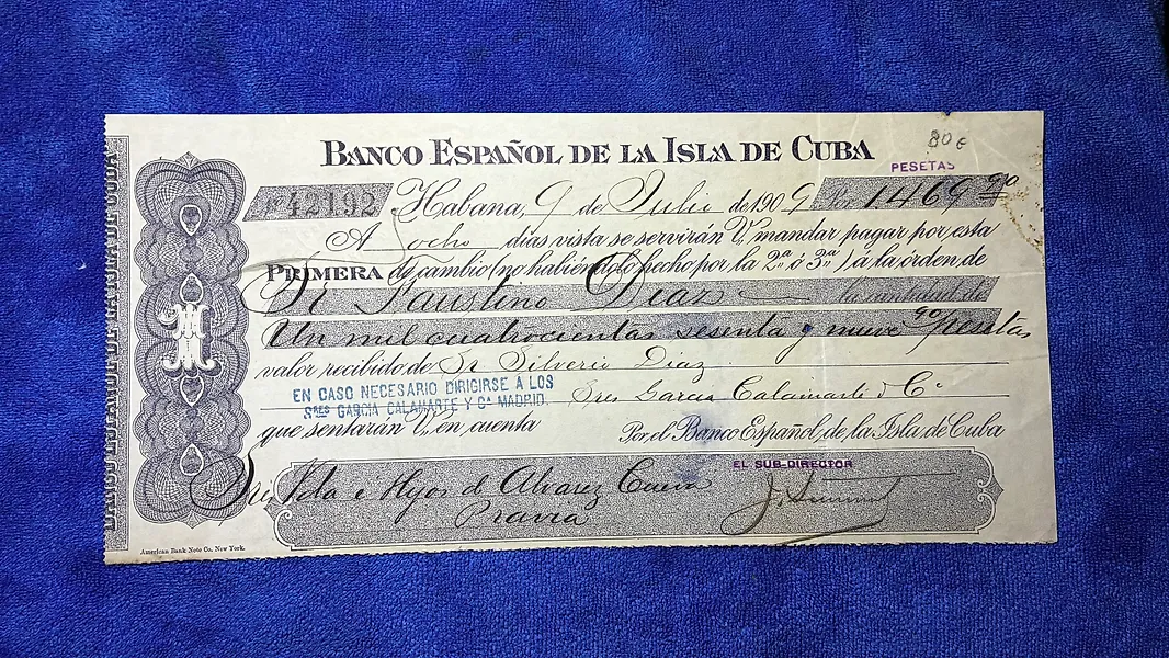 Spain. 1 Lettera di cambio 1909 1909