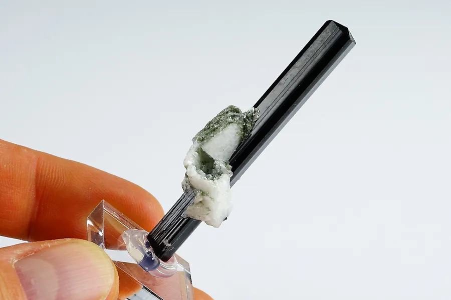 6,2cm PERFECT Black Tourmaline and ALBITE - lustrous crystal - extra formation - on acrylic stand - no reserve price - Height: 6.2 cm - Width: 1.6 cm- 13 g