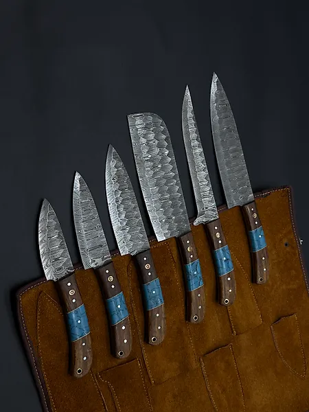Japanese Style Kitchen Knife SET With Leather BAG Included - Kitchen knife - Kitchen knife set -  S74 - Rosewood - Asia - 6pcs Damascus Steel Knife