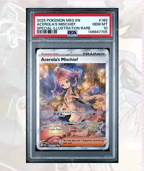Pokémon - 1 Graded card - Acerola's Mischief SIR - 183/132 Mega Evolution - PSA 10 183 - PSA 10 - Various sets