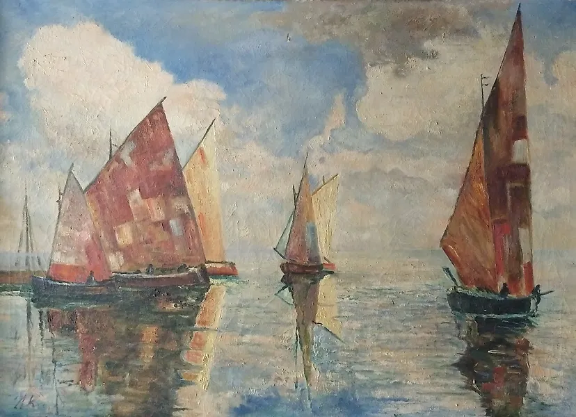 Dutch school (XX) - Zeilschepen op kalm water