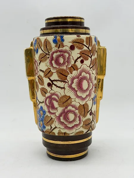 Boch Frères Keramis - Raymond Henri Chevallier [1900-1959] - Double handled vase -  Decor D.2940, Form 896 - Faience - a vase with gilded handles.