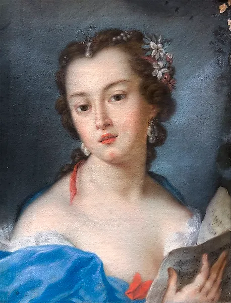 Rosalba Carriera (1673 – 1757), Follower of - Ritratto della cantante Faustina Bordoni con uno spartito