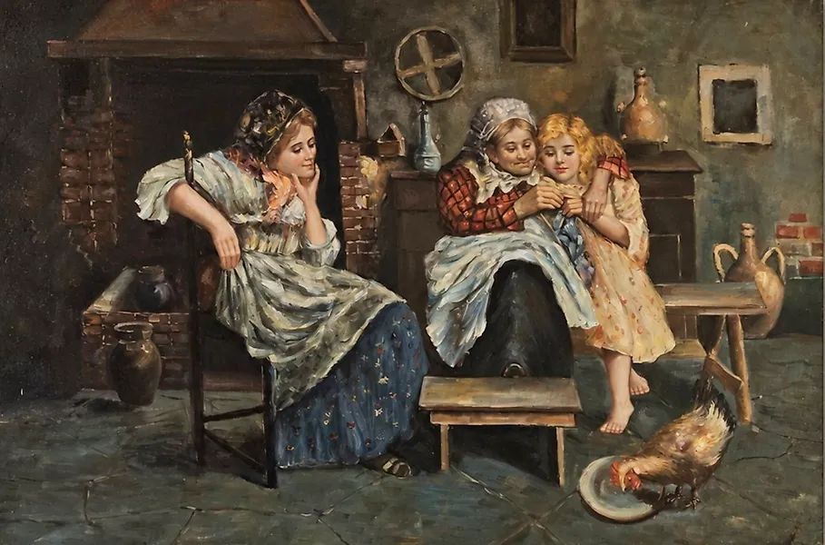 After Eugenio Zampighi (1859–1944) - The Knitting Lesson