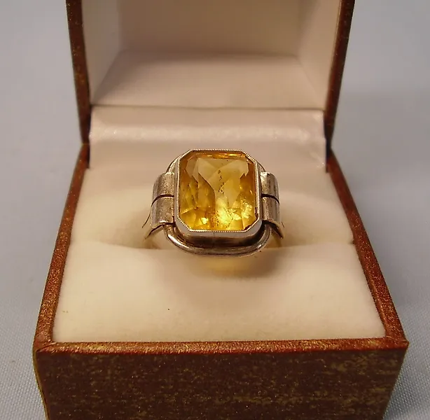 No reserve price - Ring Silver -  6.00ct. tw. Citrine - Art Deco work 1920