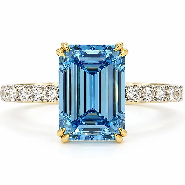 No reserve price - Ring - 18 kt. Yellow gold -  3.94ct. tw. Blue Diamond (Fancy coloured lab-grown diamond) - Diamond - Fancy Vivid Blue