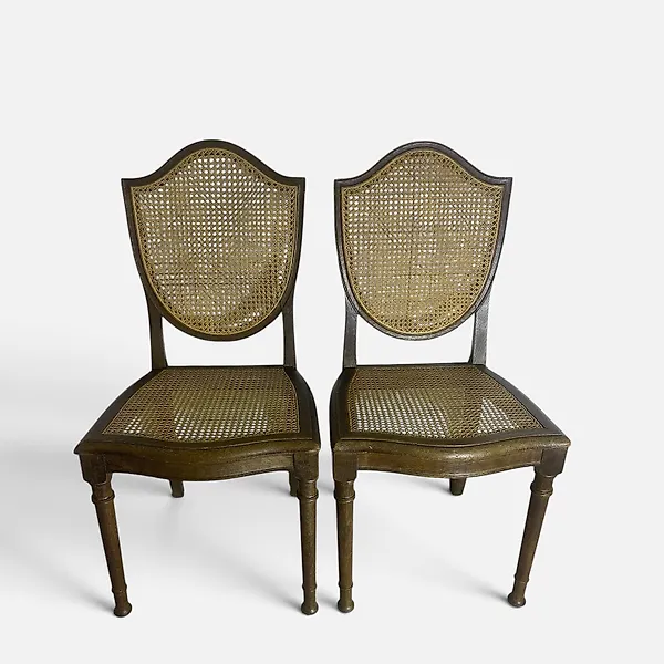 Chair (2) - Pair of Louis XVI-style medallion chairs in wood and cane - Beech