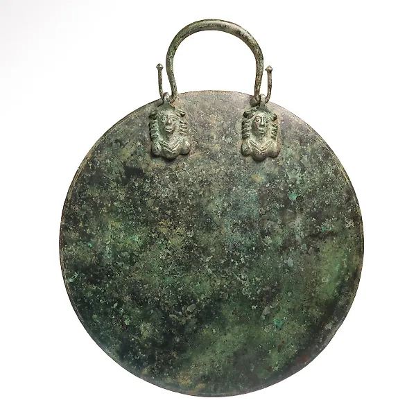 Ancient Roman Bronze Large Mirror with Busts of Venus