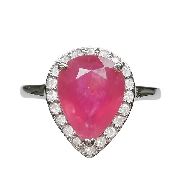 No reserve price - Ring - 14 kt. White gold -  2.00ct. tw. Ruby - Diamond - IGI Certified-Natural