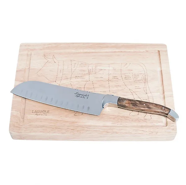 Laguiole - Santoku Knife - with cutting board - Olive Wood - Kitchen knife - Stainless steel - Netherlands
