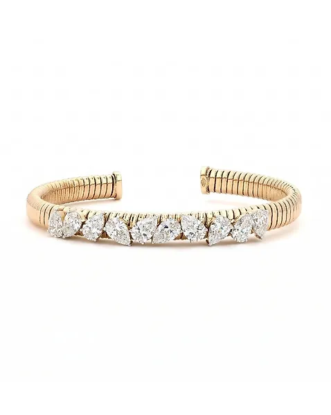 Cuff bracelet - 14 kt. Yellow gold -  4.86ct. tw. Diamond (Natural) - Pear Solitaire Bracelet