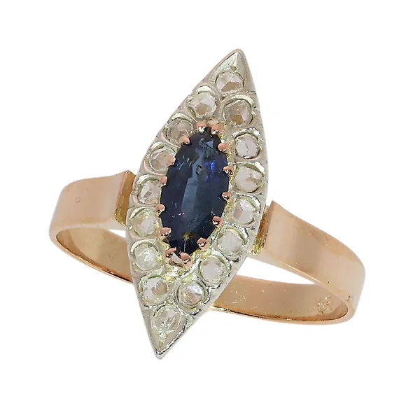 No reserve price - Ring - 18 kt. Rose gold, Yellow gold -  0.58ct. tw. Sapphire - Diamond - Vintage antique 1910