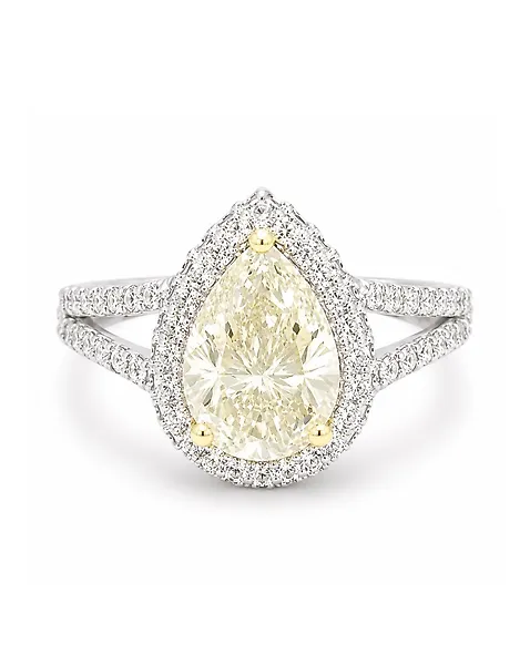 Engagement ring - 14 kt. White gold -  2.77ct. tw. Diamond (Natural) - Diamond - Pear Cut Solitaire Ring