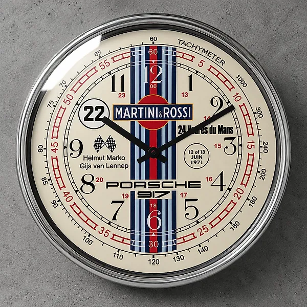 Porsche 917K Martini Racing Wall Clock -  Vintage Metal, Glass, Plastic - 2010-2020 - Triumph of Helmut Marko