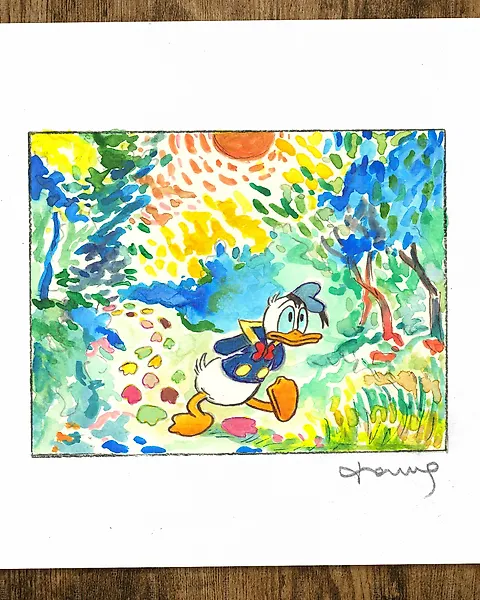 Tony Fernandez – Donald Duck Inspired by Henri Matisse "Landscape near Collioure" - Hand Signed Original Acrylic Artwork
