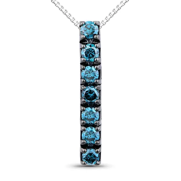 Pendant - 18 kt. White gold -  0.19ct. tw. Blue Diamond (Colour-treated) - Certified Gold Jewelry