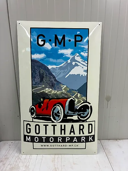 GMP Gotthard Motorpark – XXL Emaille Reclamebord – Klassieke Automobilia - Enamel sign - Enamel