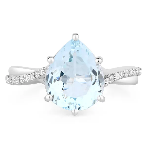 Ring - 14 kt. White gold -  2.43ct. tw. Aquamarine - Diamond - Certified Gold Jewelry