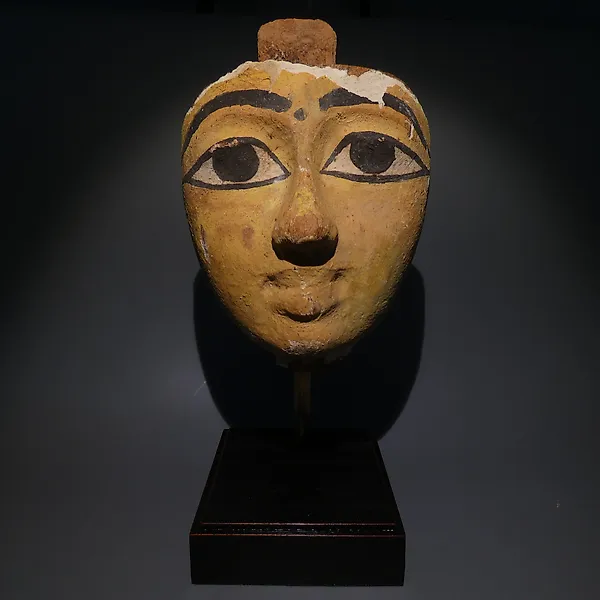 Ancient Egyptian Wood Sarcophagus mask. 17 H. Late Period, 664 - 332 BC