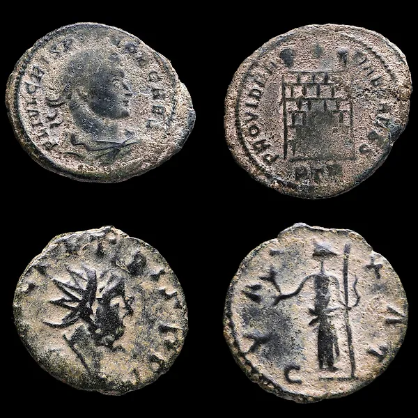 Roman Empire. Crispus & Tetricus. PROVIDENTIAE CAESS/Barbarous - 2 Coins Lot.  (No reserve price)
