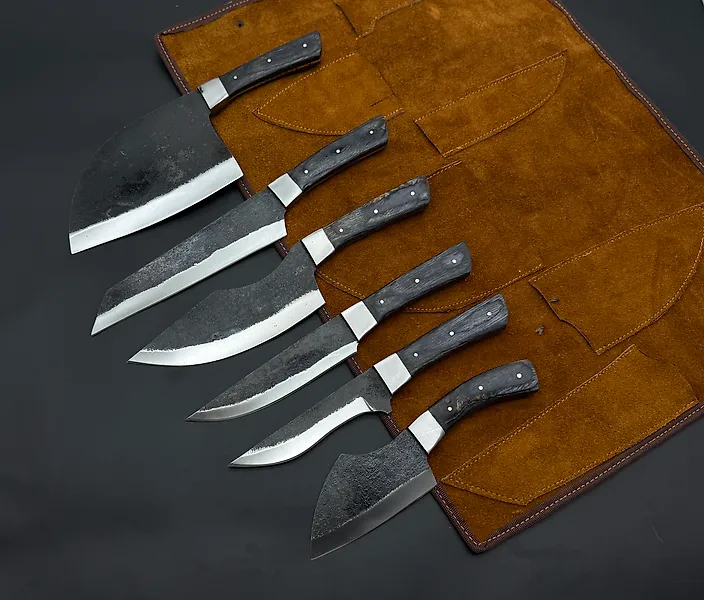 Japanese Style Kitchen Knife SET With Leather BAG Included - Kitchen knife - Kitchen knife set -  S41 - Steel, Wood - Asia - 6Pc Stainless Steel knife