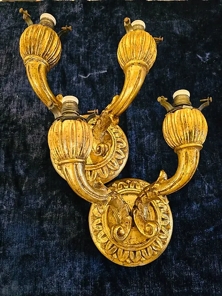 Wall sconce (2) - Wood - Coppia-Legno Gold Leaf