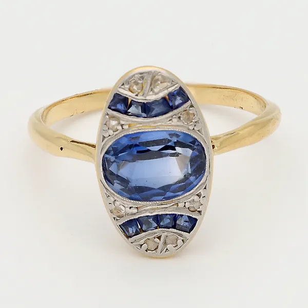 Ring - 18 kt. Yellow gold, Platinum Diamond (Natural)  - Sapphire