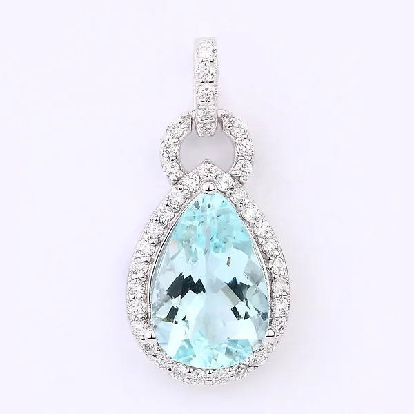 Pendant - 14 kt. White gold -  2.36ct. tw. Aquamarine - Diamond - Certified Gold Jewelry