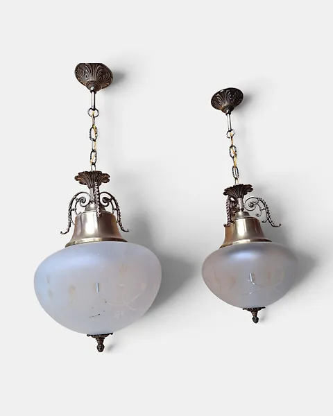 Hanging lamp (2) - Brass, Glass