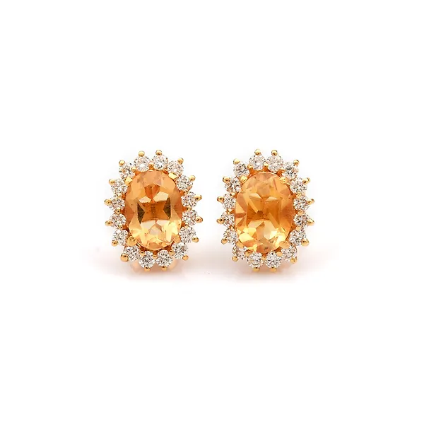 No reserve price - Stud earrings - 14 kt. Yellow gold -  1.99ct. tw. Citrine - Diamond - Cluster Studs