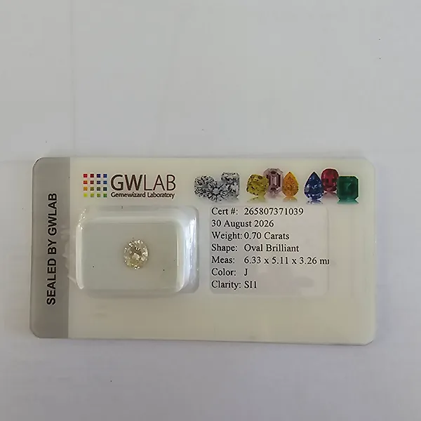 1 pcs Diamond  (Natural)  - 0.70 ct - Oval - J - SI1 - Gemewizard Gemological Laboratory (GWLab)