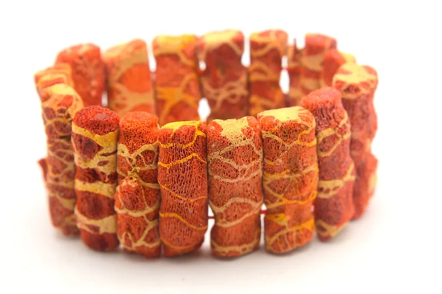 Coral - Beautiful Pattern Indonesian Red Coral Thick Sticks Bracelet - Bracelet