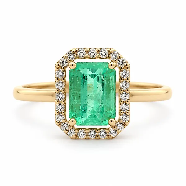 No reserve price - Ring - 18 kt. Yellow gold -  1.60ct. tw. Emerald - Diamond