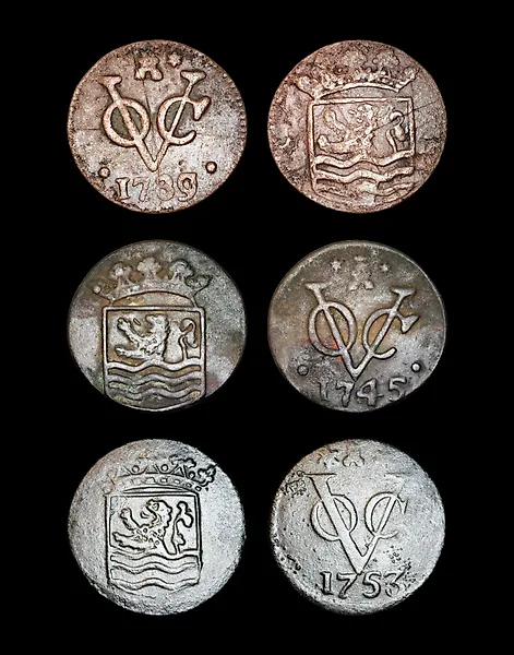Netherlands East Indies. Duit VOC Zeeland 1739 overdate '37, 1745, 1753  Ref: Passon 16.12 overdate RR and 1753 is Passon 16.13  (No reserve price)