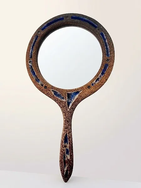 Hand mirror- Vallauris - Stoneware - Signed but not recognized.